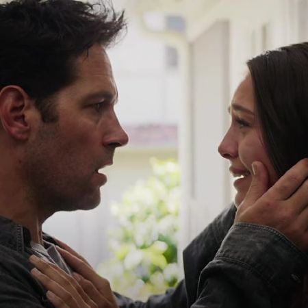 Emma Fuhrmann and Paul Rudd are looking at each other as she is crying.